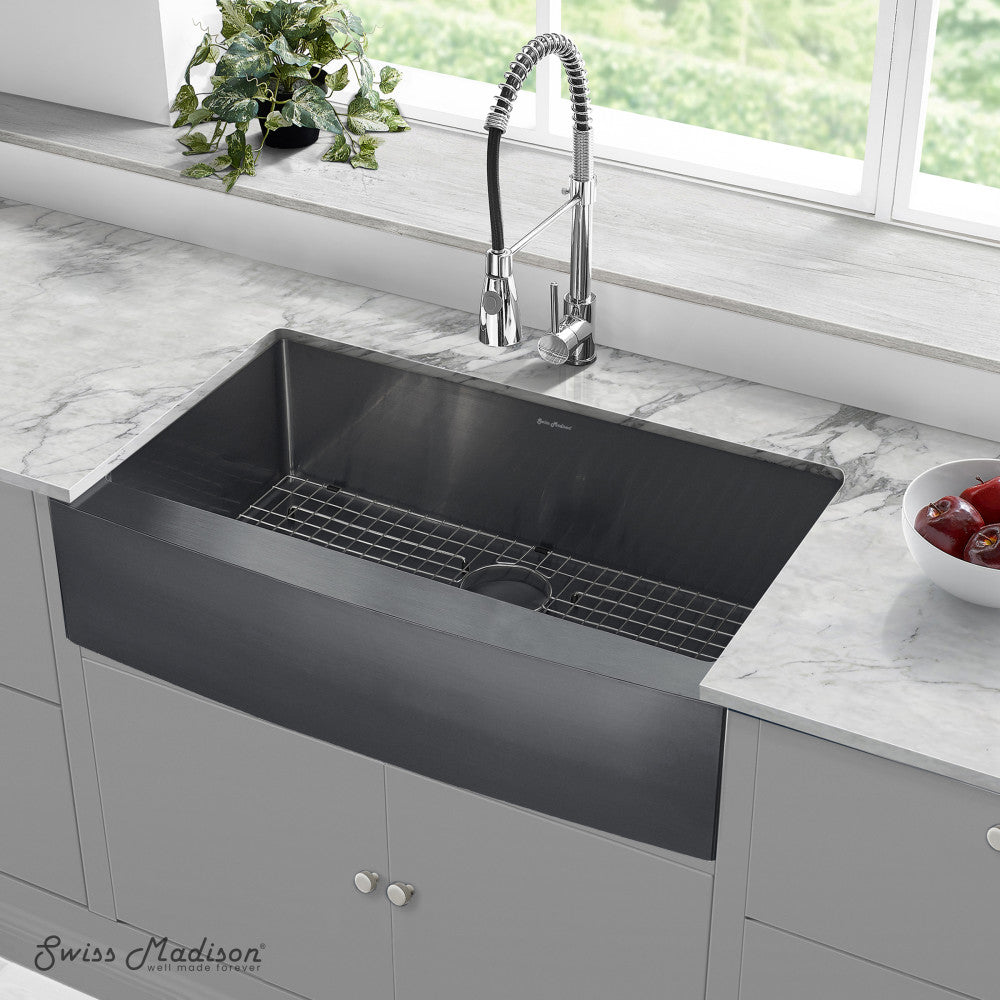 Rivage 36 x 21 Stainless Steel, Single Basin, Farmhouse Kitchen Sink with Apron in Black