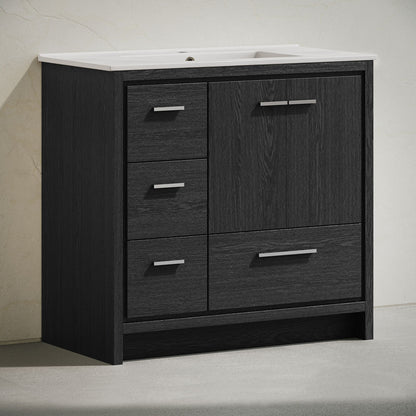 Virage 36" Freestanding Bathroom Vanity in Black Oak with Sink Top