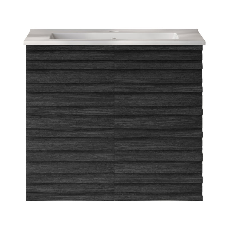 Cascade 24" Wall-Mounted Bathroom Vanity in Black Oak with Sink Top