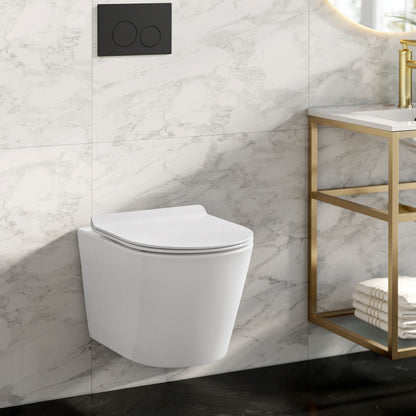 Calice Wall-Hung Toilet Bundle 0.8/1.6 GPF Dual Flush in Glossy White with Black Flush Plate