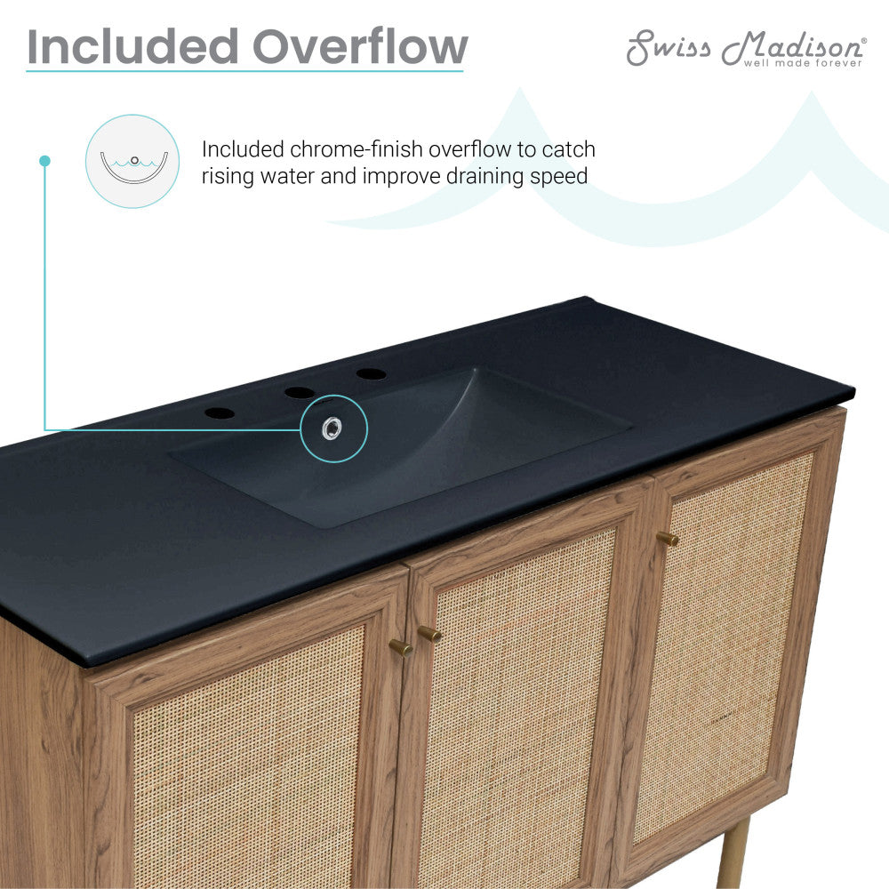 Classe 48" Freestanding Bathroom Vanity in Golden Oak with Black 3-Hole Widespread Sink Top