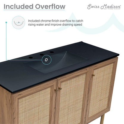 Classe 48" Freestanding Bathroom Vanity in Golden Oak with Black 3-Hole Widespread Sink Top