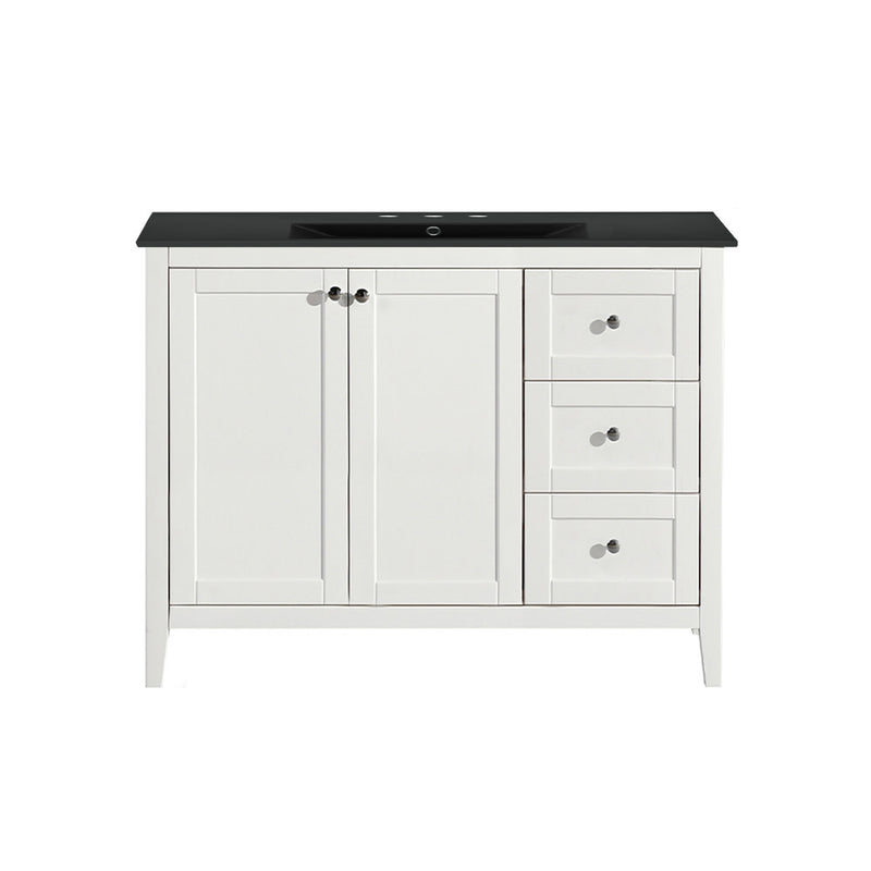 Cannes 48 in. White Bathroom Vanity With Black, 3-Hole Ceramic Sink Top