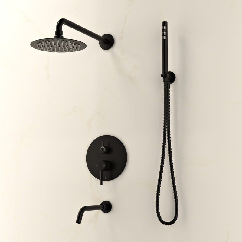 Ivy 1.8 GPM Wall Mount Fixed Shower Head with Hand Sprayer and Tub Filler in Matte Black, Valve Included