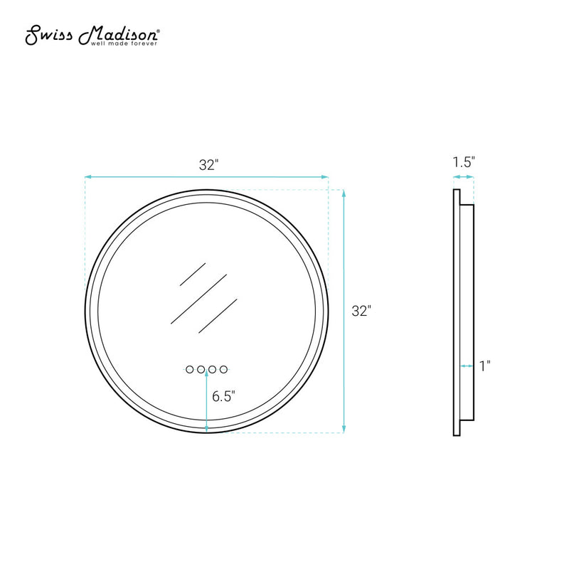 Monaco 32" Round LED Anti-Fog Smart Mirror with Bluetooth