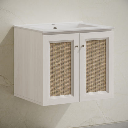 Classe 24" Wall-Mounted Bathroom Vanity in White Oak with Single Faucet Hole Vanity Top