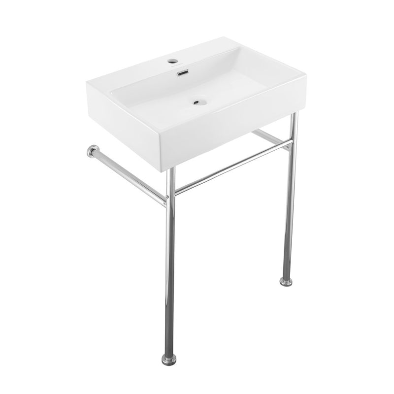 Claire 24 Ceramic Console Sink White Basin Chrome Legs