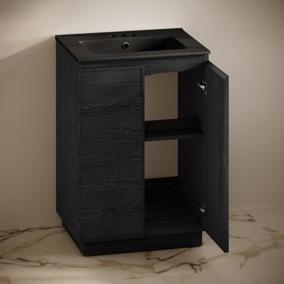 St. Tropez 24" Freestanding Bathroom Vanity in Black Oak with Black 3-Hole Centerset Sink Top