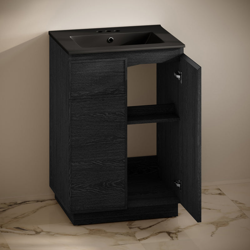 St. Tropez 24" Freestanding Bathroom Vanity in Black Oak with Black 3-Hole Centerset Sink Top