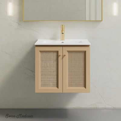 Classe 24" Wall-Mounted Bathroom Vanity in Natural Oak with Single Faucet Hole Vanity Top