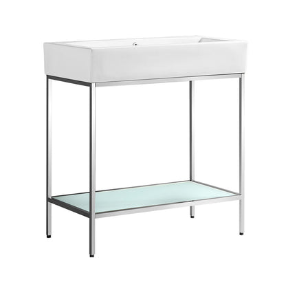 Pierre 32" Open Shelf Chrome Frame Freestanding Bathroom Vanity with Sink Top