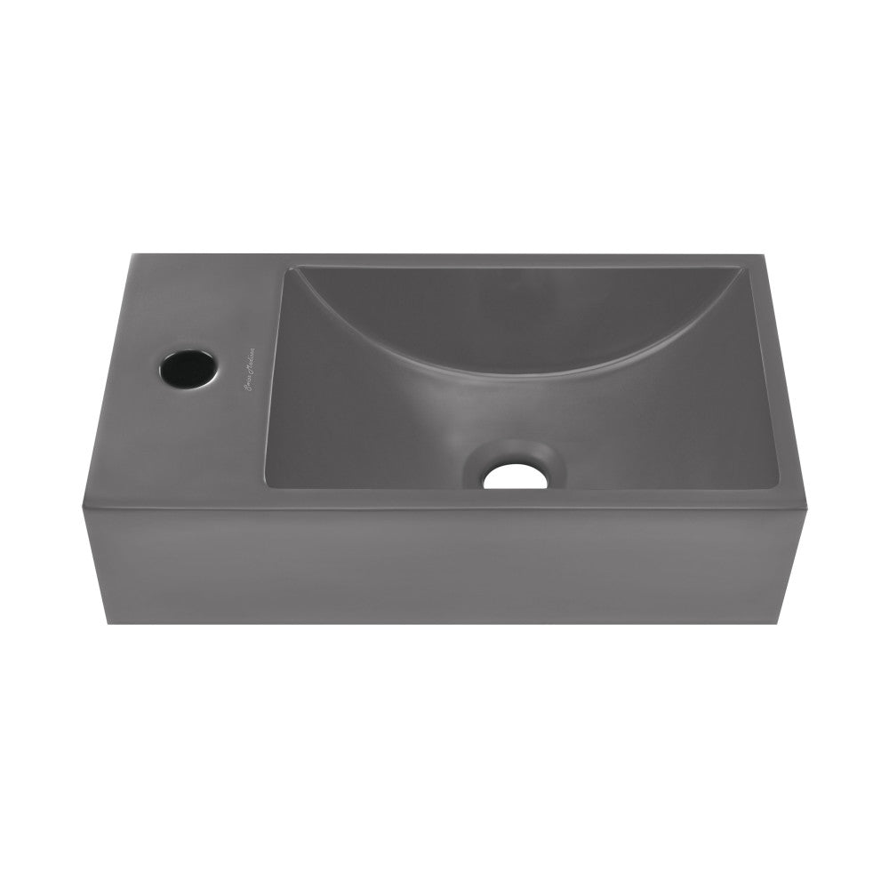 Lisse 16" Concrete Rectangle Wall-Mounted Sink with Left Side Faucet Mount in Matte Dark Gray