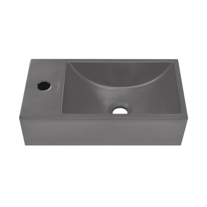 Lisse 16" Concrete Rectangle Wall-Mounted Sink with Left Side Faucet Mount in Matte Dark Gray