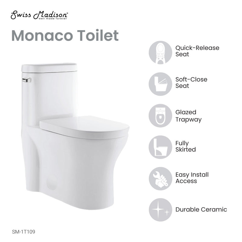 Monaco One-Piece Elongated Left Side Flush Handle Toilet 1.28 gpf