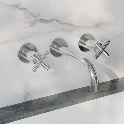 Ivy 8 in. Widespread Double Cross-Handle Wall Mount Bathroom Faucet in Polished Chrome