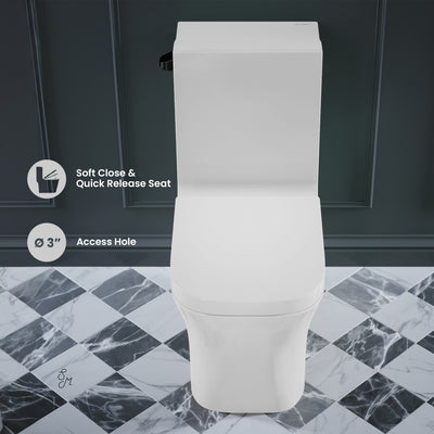 Concorde One-Piece 12" Rough-in 1.28 GPF Left-Hand Flush Square Toilet in Glossy White with Black Hardware