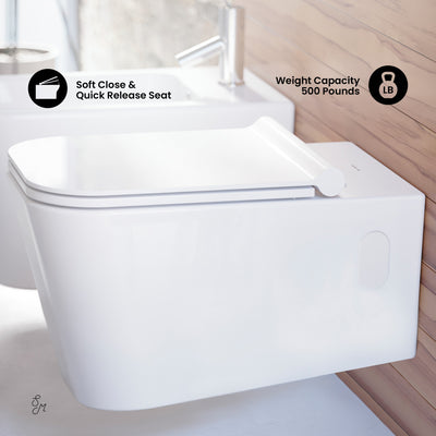 Concorde Wall-Hung Toilet Bundle 0.8/1.6 GPF Dual Flush in Glossy White with Brass Flush Plate