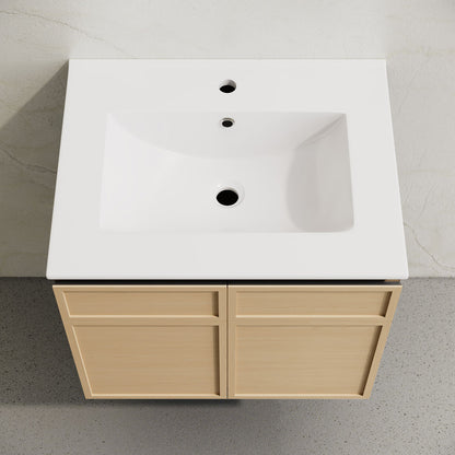 St. Tropez 24" Wall-Mounted Bathroom Vanity in Natural Oak with Sink Top