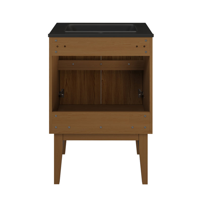 Bosse 24" Freestanding Bathroom Vanity in Brown Oak with Black Sink Top