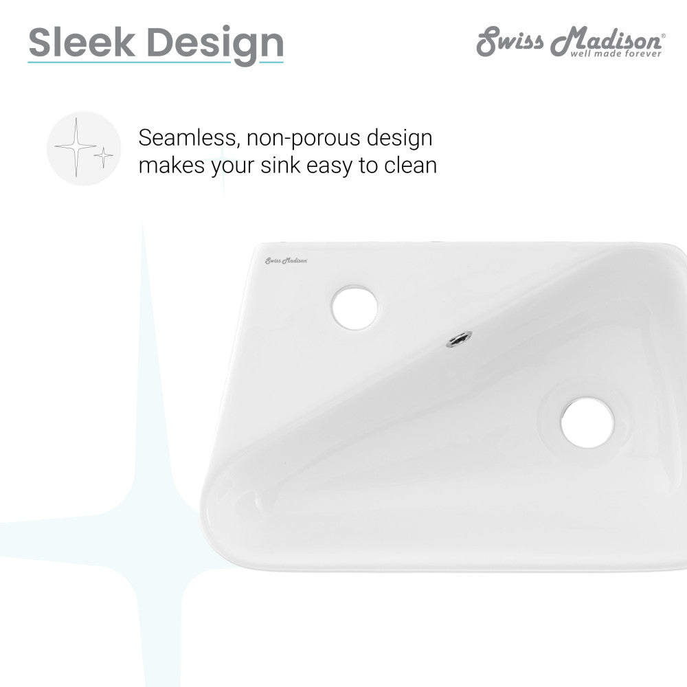 18 x 11 ceramic wall-hung bathroom sink with left side faucet mount, sleek rectangular design.