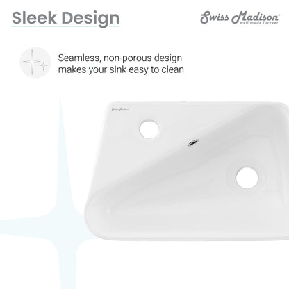 18 x 11 ceramic wall-hung bathroom sink with left side faucet mount, sleek rectangular design.