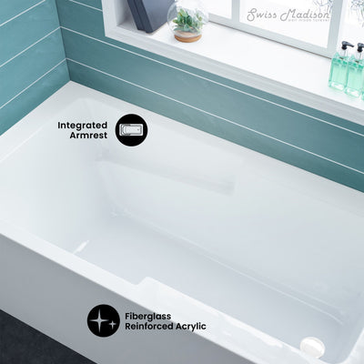 Voltaire 60 x 32 Skirted Right Drain Soaking Apron Bathtub in Glossy White with Integrated Overflow and Armrest, Drain Included