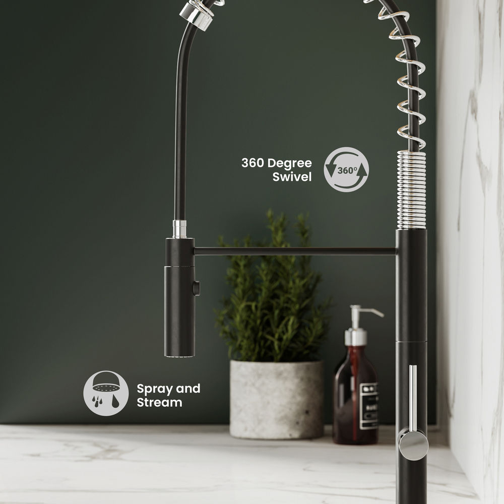 Chalet Single Handle, Pull-Down Kitchen Faucet in Brushed Nickel and Black