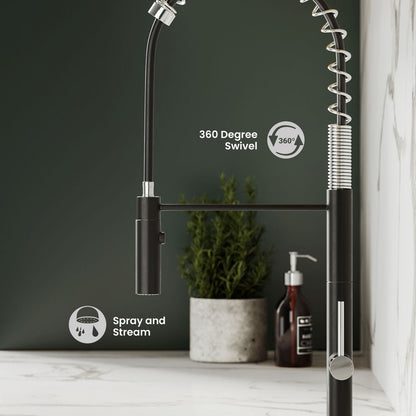 Chalet Single Handle, Pull-Down Kitchen Faucet in Brushed Nickel and Black