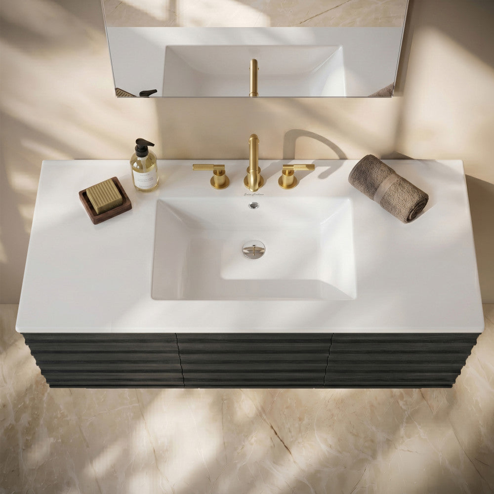 48" 3-Hole Widespread Vanity Sink Top in Glossy White