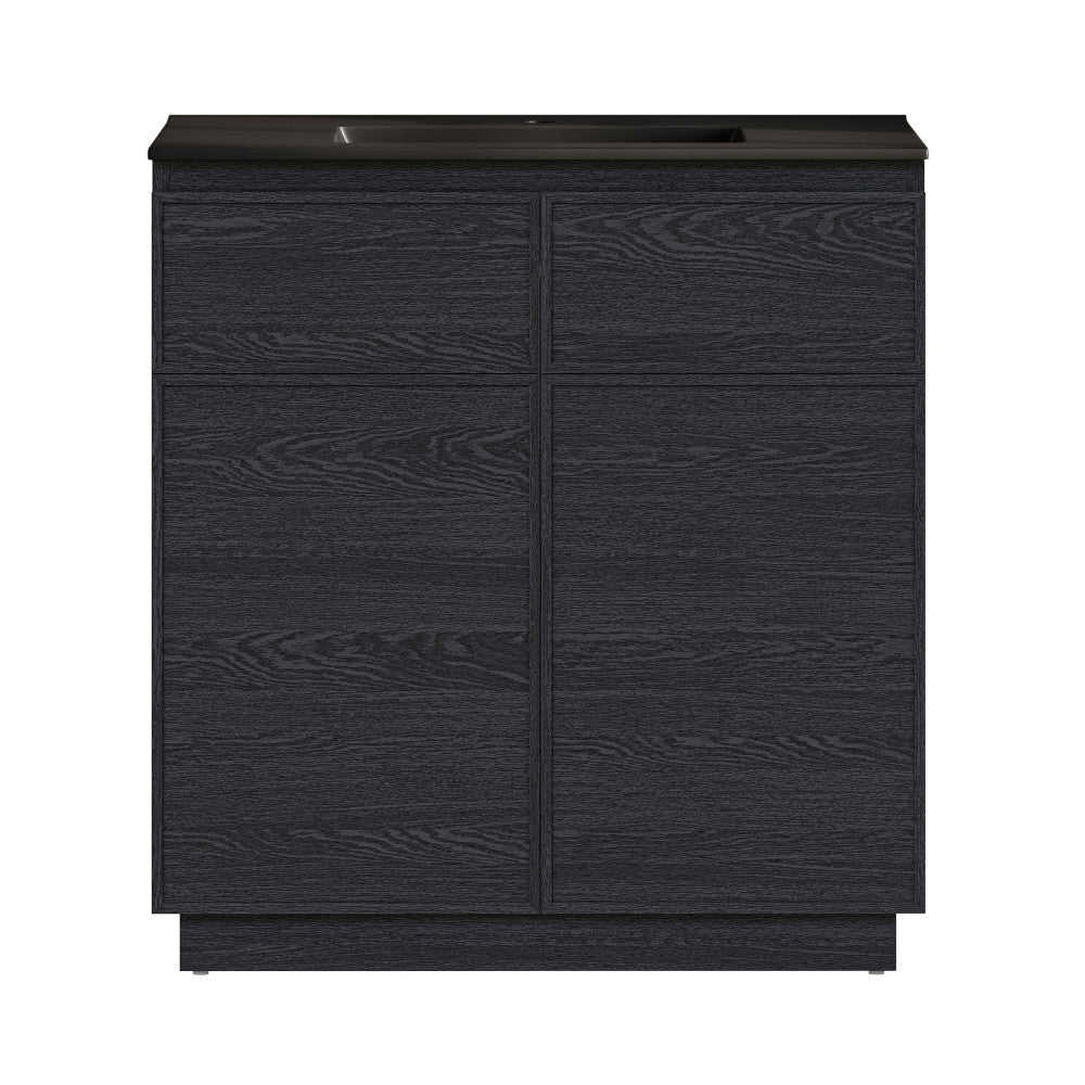 St. Tropez 36" Freestanding Bathroom Vanity in Black Oak with Black Sink Top