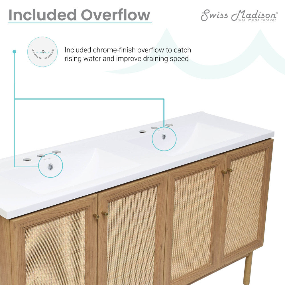 Classe 60" Freestanding Bathroom Vanity in Golden Oak with 3-Hole Widespread Double Basin Sink Top