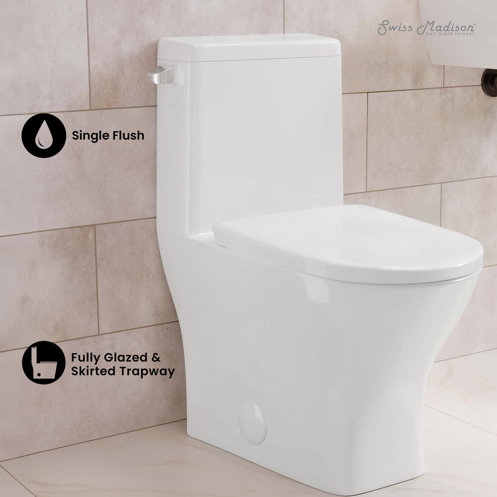 Sublime II One-Piece 12" Rough-in 1.28 GPF Left Flush Round Compact Toilet in Glossy White (6 - Pack)