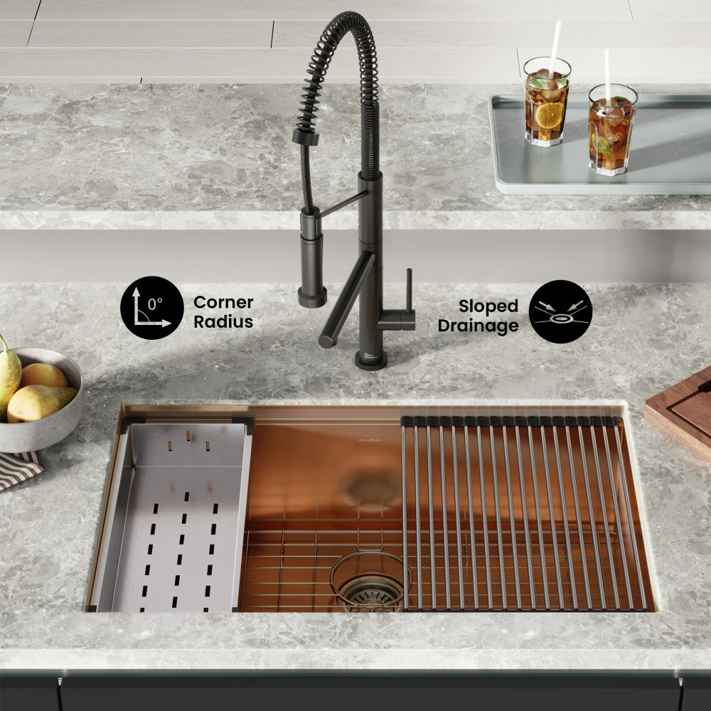 Tourner 32" 18 Gauge Stainless Steel Undermount Kitchen Sink in Polished Rose Gold