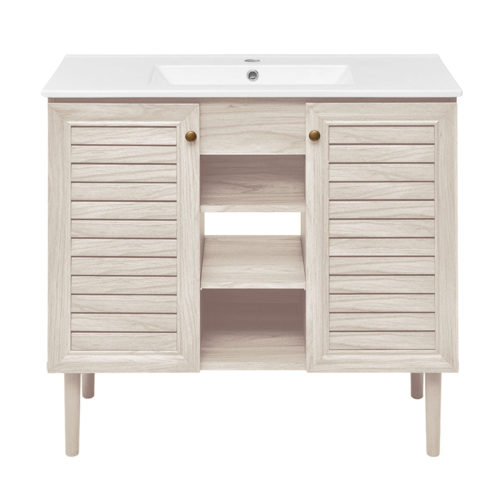 Bron 36" Freestanding Bathroom Vanity in White Oak with Sink Top