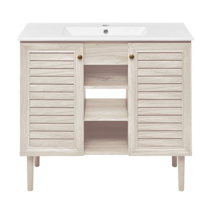 Bron 36" Freestanding Bathroom Vanity in White Oak with Sink Top