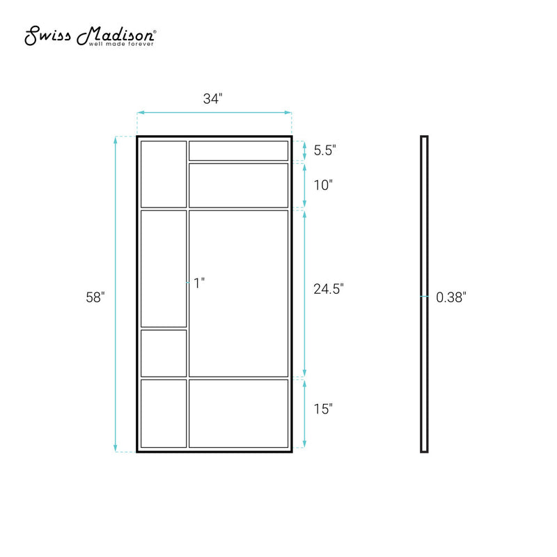Leiden 34 x 58 Framed Fixed 3/8 in. (10mm) Frosted Tempered Glass Tub Door with Black Matte Frame
