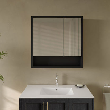 Delice 30 x 30 Rectangle Wall Mount Medicine Cabinet in Satin Black with Open Shelf