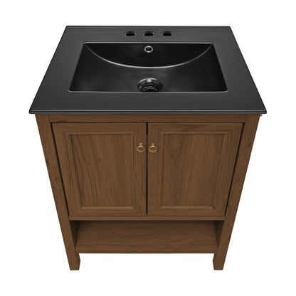 Chateau 24" Freestanding Bathroom Vanity in Brown Oak with Black 3-Hole Centerset Sink Top