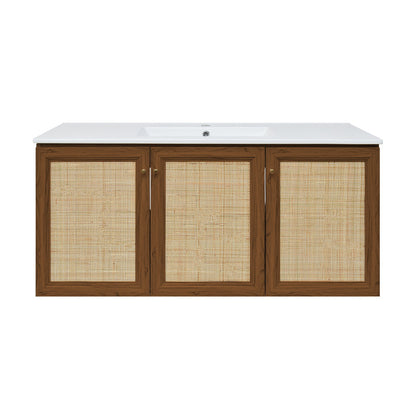 Classe 48" Wall-Mounted Bathroom Vanity in Brown Oak