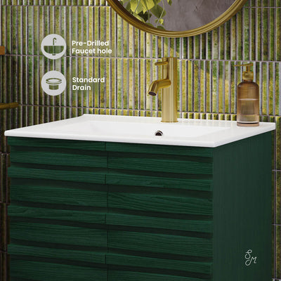 Cascade 24" Freestanding Bathroom Vanity in Green Oak with Sink Top