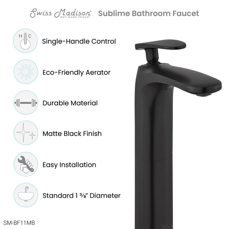 Sublime Single Hole, Single-Handle, High Arc Bathroom Faucet in Matte Black