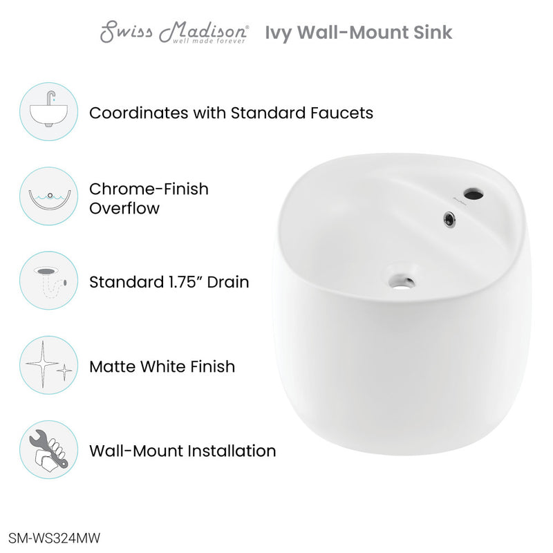 Ivy Wall-Mount Sink in Matte White