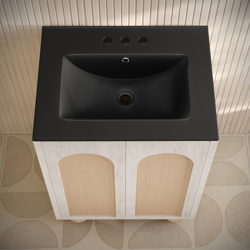 Plaisir II 24" Freestanding Bathroom Vanity in White Oak with Black 3-Hole Centerset Sink Top