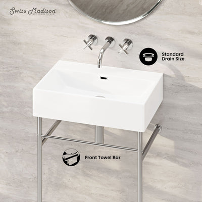 Claire 24" Rectangle Zero Hole Console Sink with Polished Chrome Legs