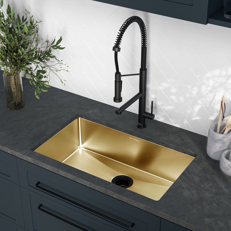 Rivage 30 x 18 Stainless Steel, Single Basin, Undermount Kitchen Sink, Gold