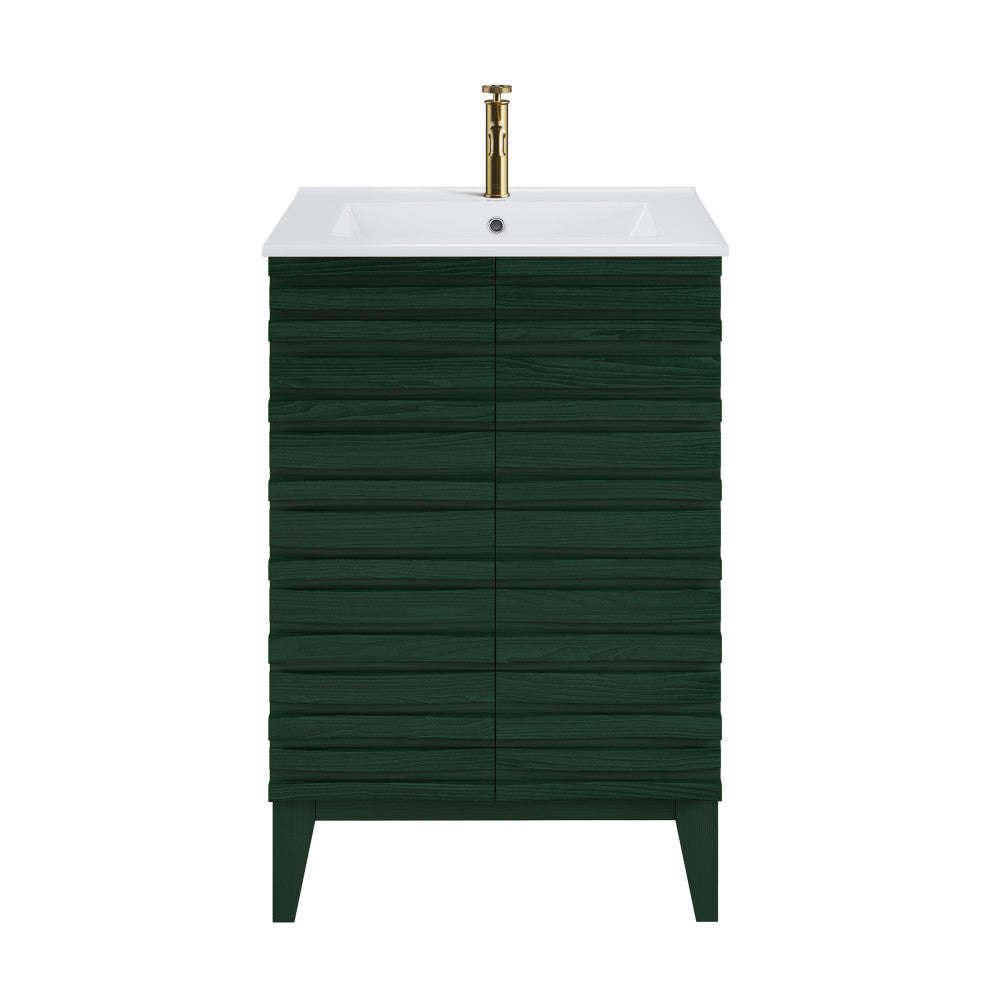 Cascade 24" Freestanding Bathroom Vanity in Green Oak with Sink Top