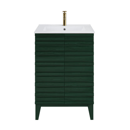 Cascade 24" Freestanding Bathroom Vanity in Green Oak with Sink Top