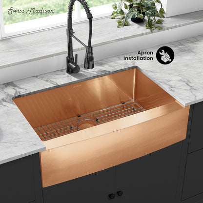 Rivage 33 x 21 Stainless Steel, Single Basin, Farmhouse Kitchen Sink with Apron in Rose Gold