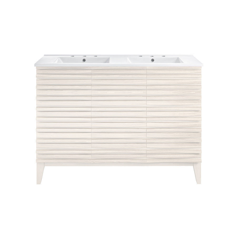 Cascade 48" Freestanding Bathroom Vanity in White Oak with 3-Hole Widespread Double Basin Sink Top