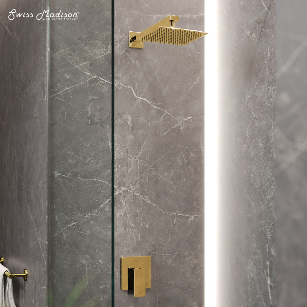 Concorde Single-Handle 1 Spray 8" Wall Mounted Fixed Shower Head in Brushed Gold (Valve Included)